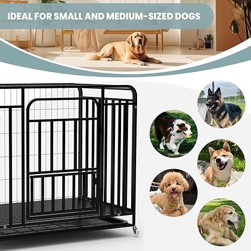 Miniatura 6 de Jaula resistente de 42 pulgadas para perros extragrandes, de acero a prueba de escapes, con ruedas bloqueables y puertas dobles, jaula XXL