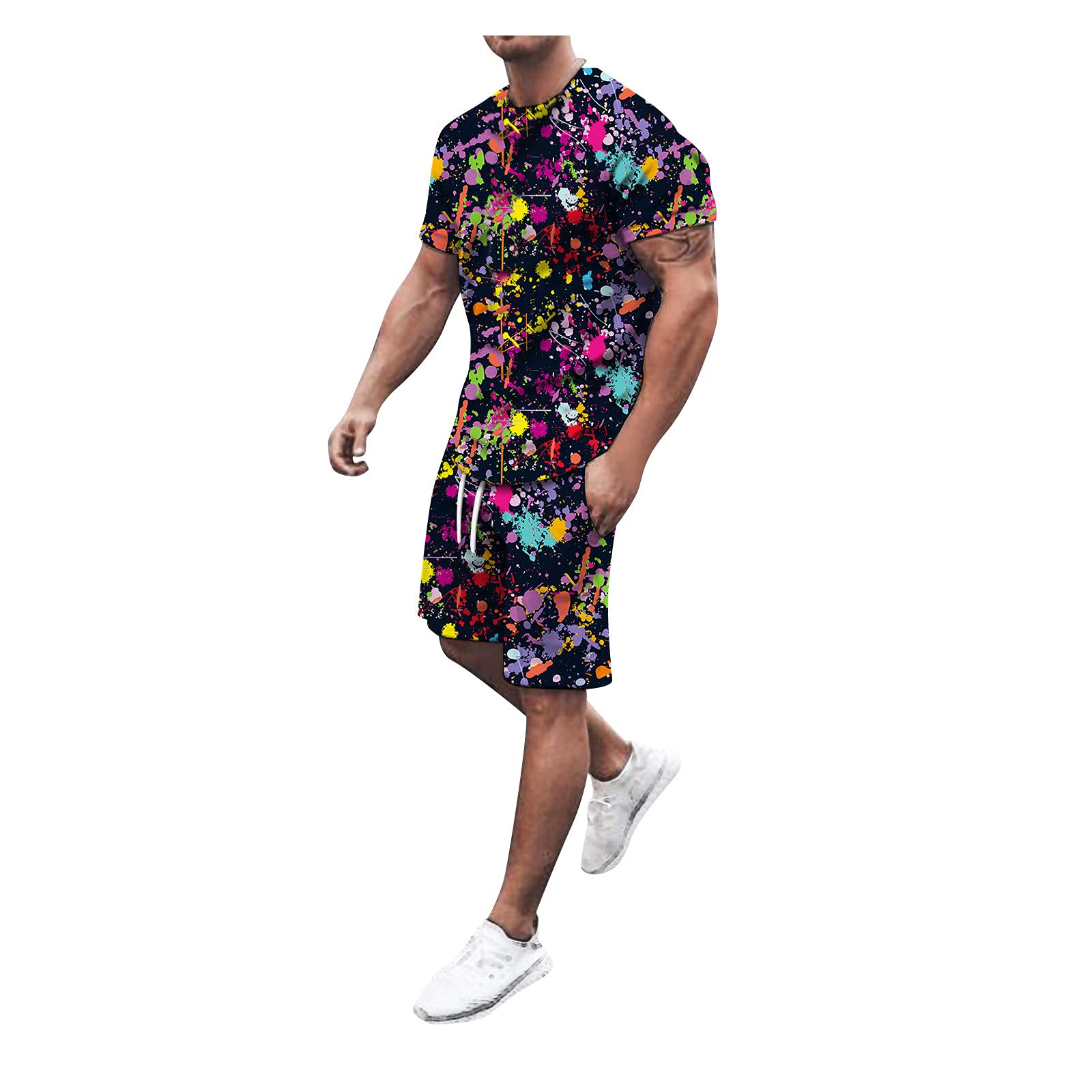 PLOIUUEW Conjuntos de Camiseta para Hombre Verano Estampado Manga Corta Pantalones Cortos Conjunto Playa de 2 Piezas Camiseta Hawaiana Estilo Resort Casual Traje
