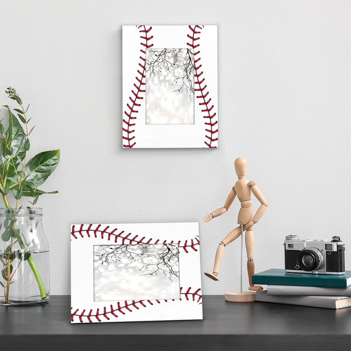 5x7 Picture Frame Baseball Laces Photo Frame for Wall and Tabletop Display Wooden Photo Picture Frame Home Decor