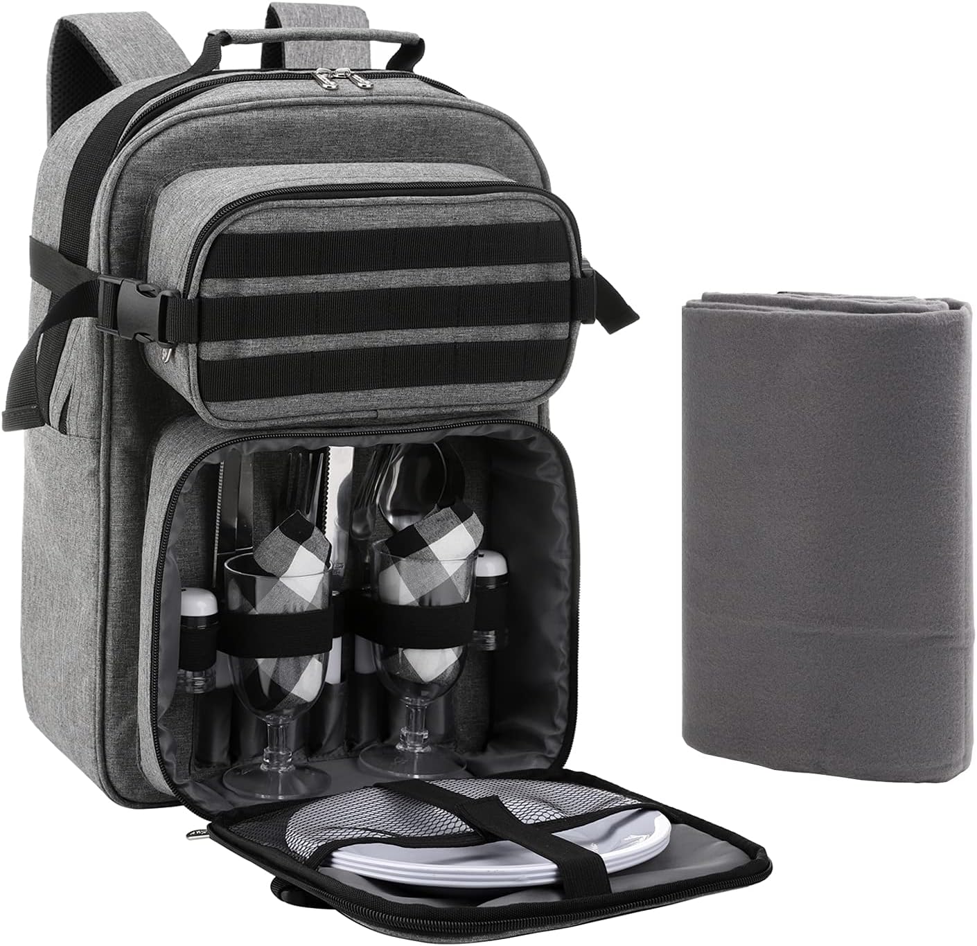 Vogano Picnic Backpack Cooler Bag for 2 Person Set with Insulated Compartment,Fleece Blanket,Cutlery Set,for Hiking Camping Tactical Outdoor : Patio, Lawn & Garden