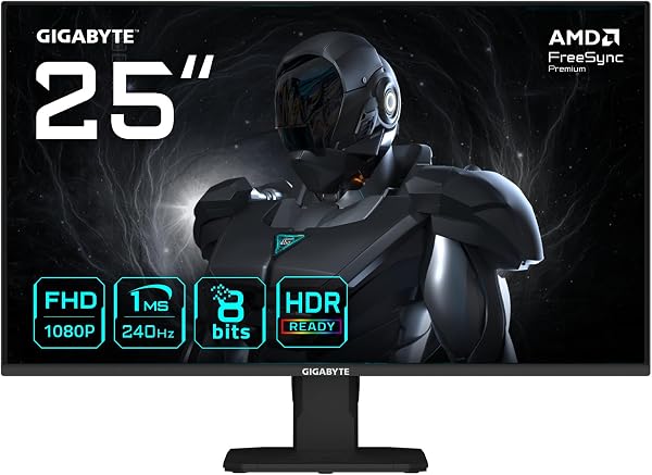 GIGABYTE GS25F2 Gaming Monitor 25" FHD - 1920 x 1080, 240Hz, 1ms, 300 CD/m², Display HDR 10, HDMI 2.0, DisplayPort 1.4