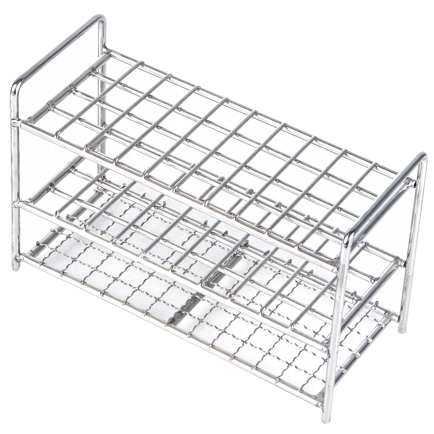 Generic Lab Test Tube Rack 16 Mm (0.63 in), 40 Holes, Holder for Tubes 15 Mm (0.59 in), Stainless Steel, Easy Clean, Suitable for Display and Lab Use, Open Storage
