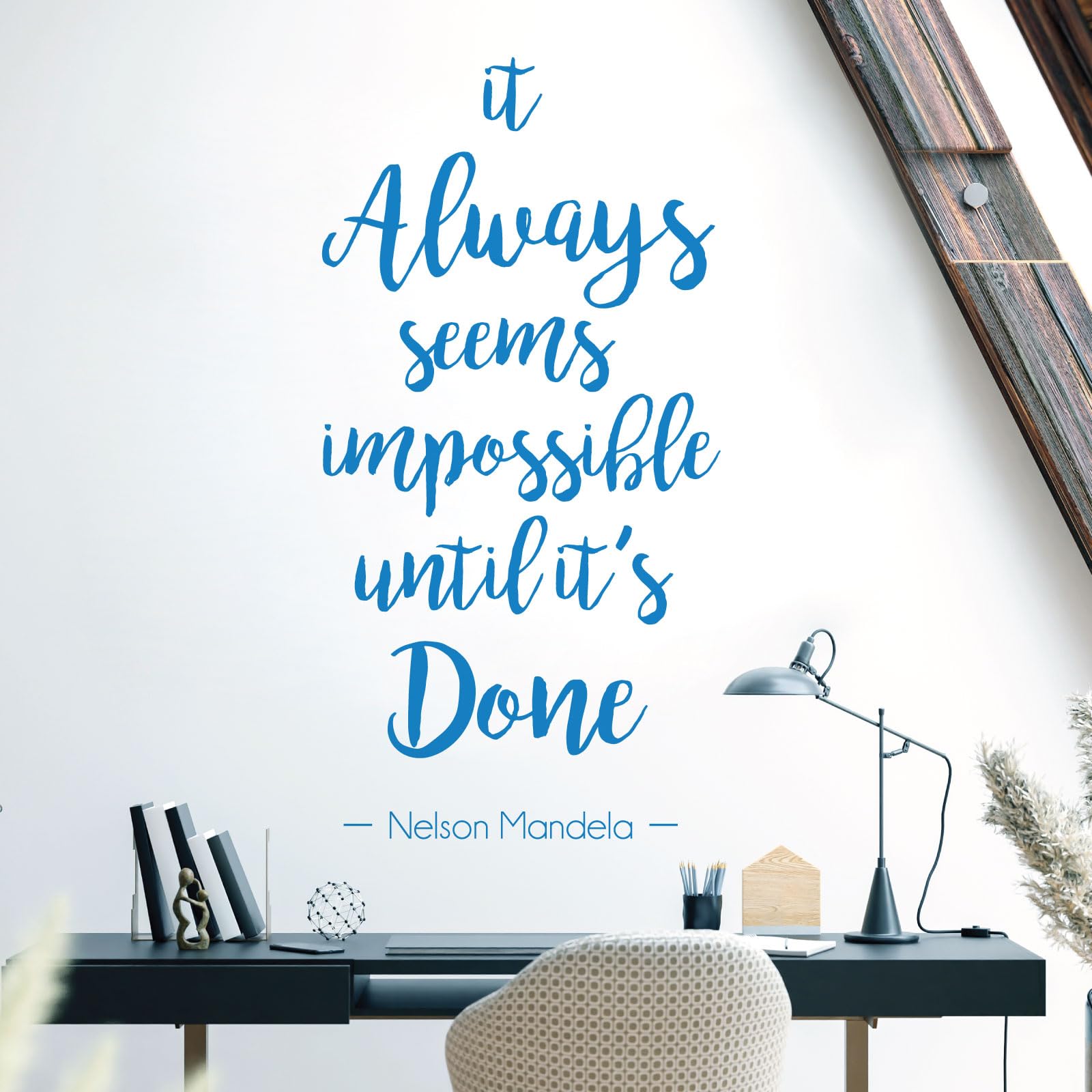 It Always Seems Impossible Until it is Done - Nelson Mandela Motivational Quote Decal Wall Art Sticker [Large] [Ocean]