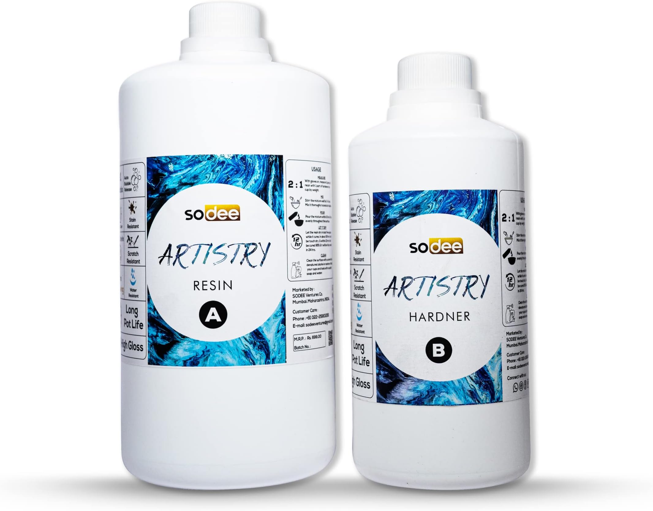 Epoxy Resin 2:1 Artistry Crystal Clear Non-Toxic Art Ratio 2:1 | Fast Cure | Water Resistant | Non-Yellowing | UV Resistant| Best for Art Work | Beginners Pack 900g (Resin + Hardner)