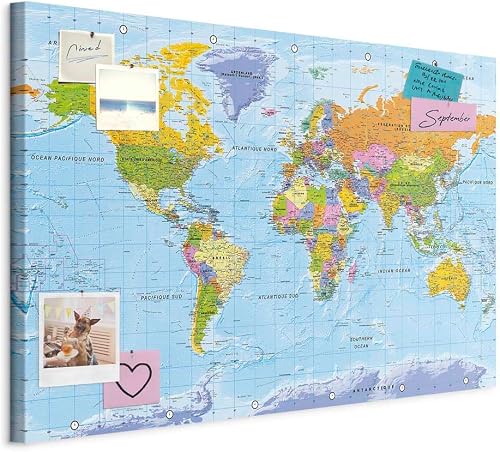 Carte du monde à épingler sur panneau 120 x 80 cm murando