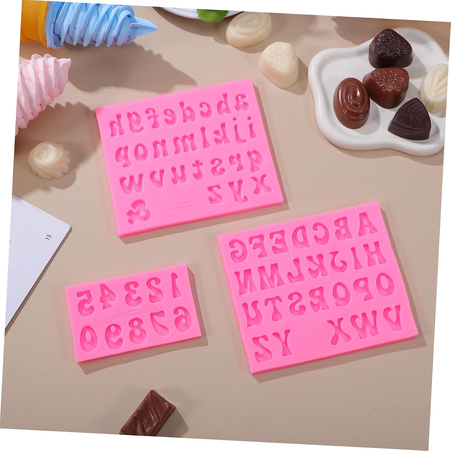 3pcs Flexible Silicone Letter Number Molds for Baking Candy Shapes Decorations