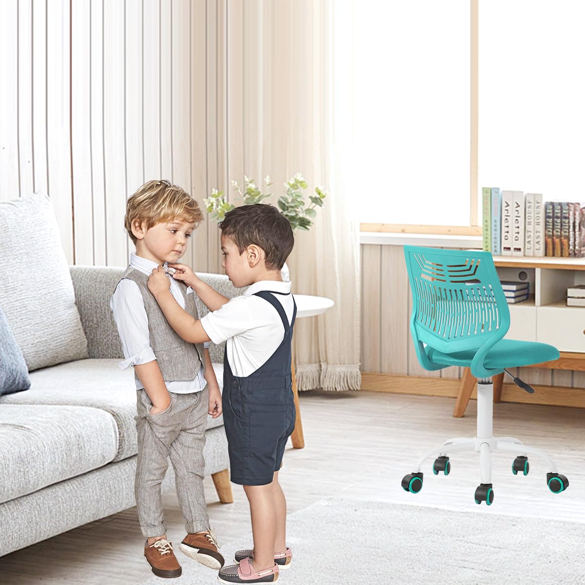VogueNest Kids Desk and Chairs, Computer Chairs, Swivel Chairs, Armless Mesh Student Chairs, Adjustable Height, Small Tables and Chairs in The Bedroom (Premium?Green?)