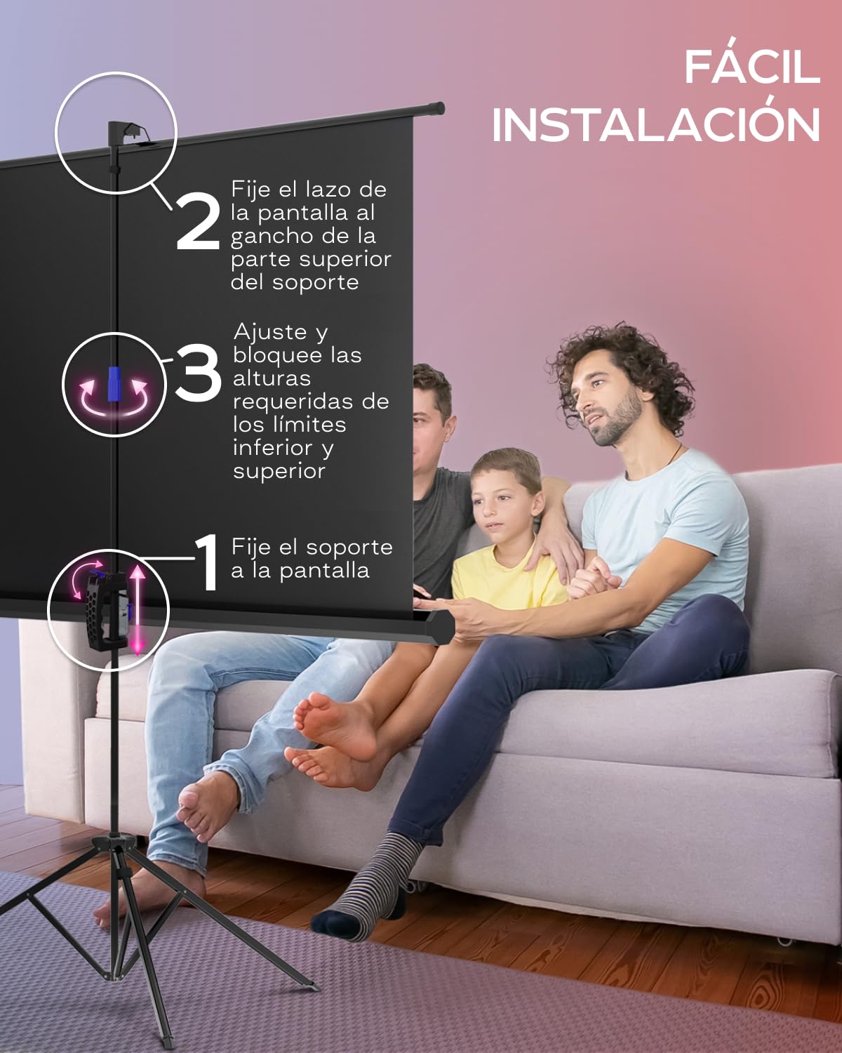 Pantalla para proyector con Soporte de 60 in - Pantalla de proyección para películas o presentaciones - Pantalla de trípode de Alta definición 16:9 sin Arrugas con Bolsa de Transporte y Correas