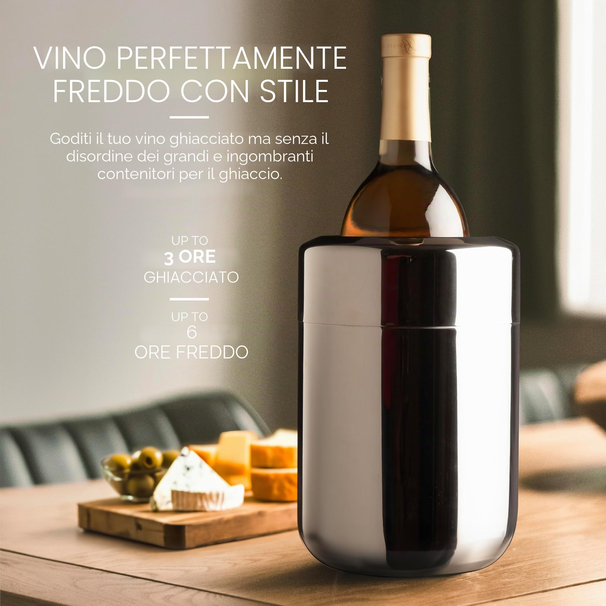 Final Touch - Refrigeratore in acciaio inox per vino – gel raffreddante rimovibile per vino