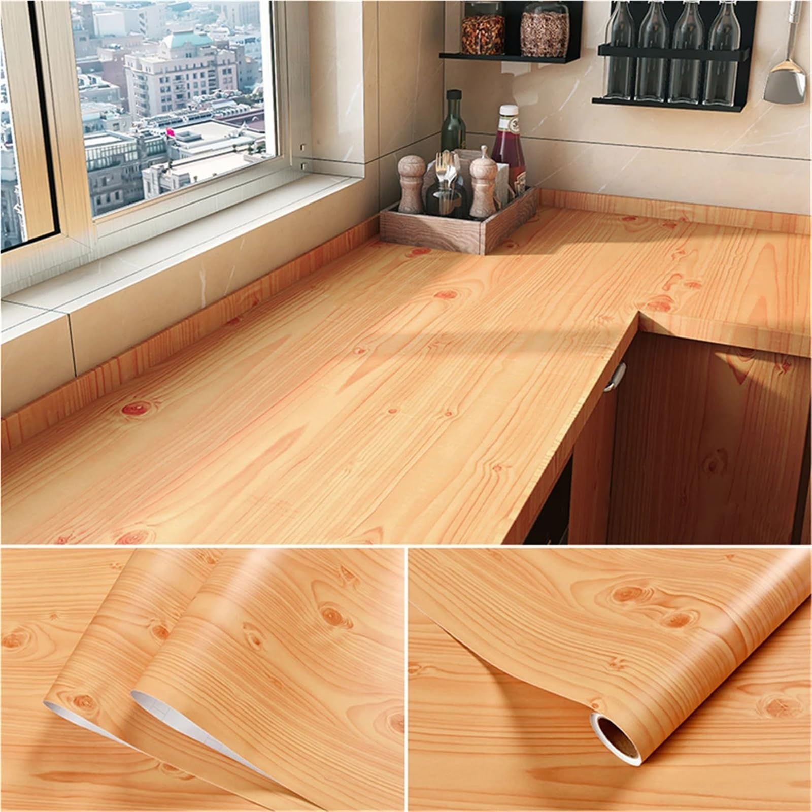 BTGYTTKL Self Adhesive Wallpaper Multi Length Wood Grain PVC Self Adhesive Film Waterproof for Door Wardrobe Table Cabinet Makeover(Ying TAO MU,40x300CM)