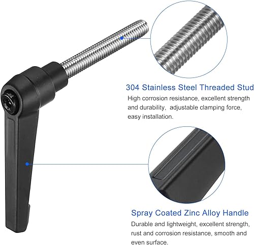 Miniatura 97 de uxcell 4 manijas de palanca de sujeción, perno macho roscado de acero al carbono de óxido negro M8 x 0.59 pulgadas, asas ajustables de bloqueo