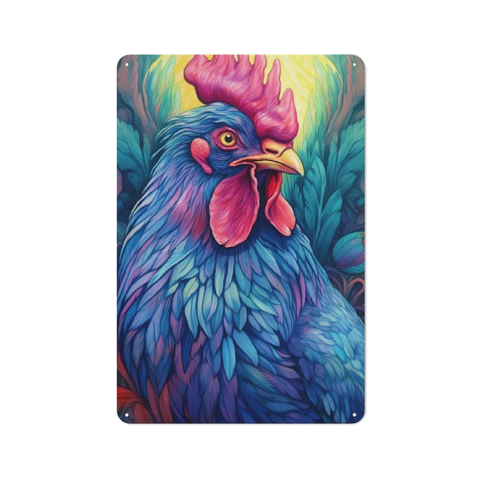 Junmoney Chicken Colorful Rustic Tin Wall Plaque 30X20cm For Studio Or Craft Room, For Garage, Workshop And Man Cave Decoration