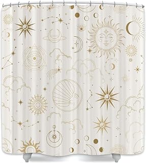 Boho Sun Moon Phase Shower Curtain,Mysterious Constellation Astrology Beige Crescent Tarot Celestial Gothic Star Shower Curtain Set,Polyester Shower Curtains with Hooks,71x84 Inch.