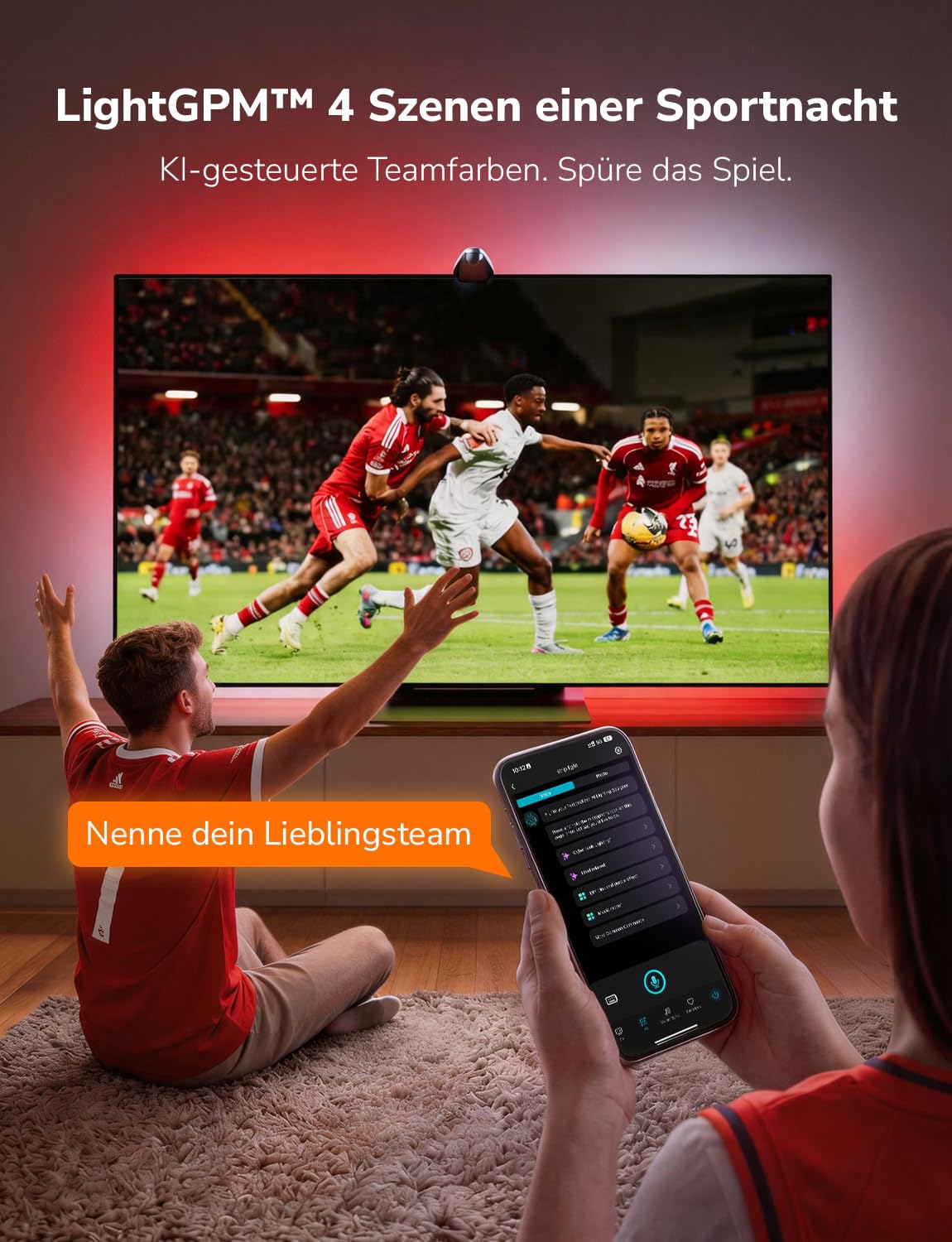 Lepro STV1 AI Smart TV Hintergrundbeleuchtung 3.6M für 55-65 Zoll TVs | LED Streifen mit Kamera, Geringe Latenz/Musiksynchronisation/Sprach und App-Steuerung RGBIC mit Ultraweitwinkelobjektiv