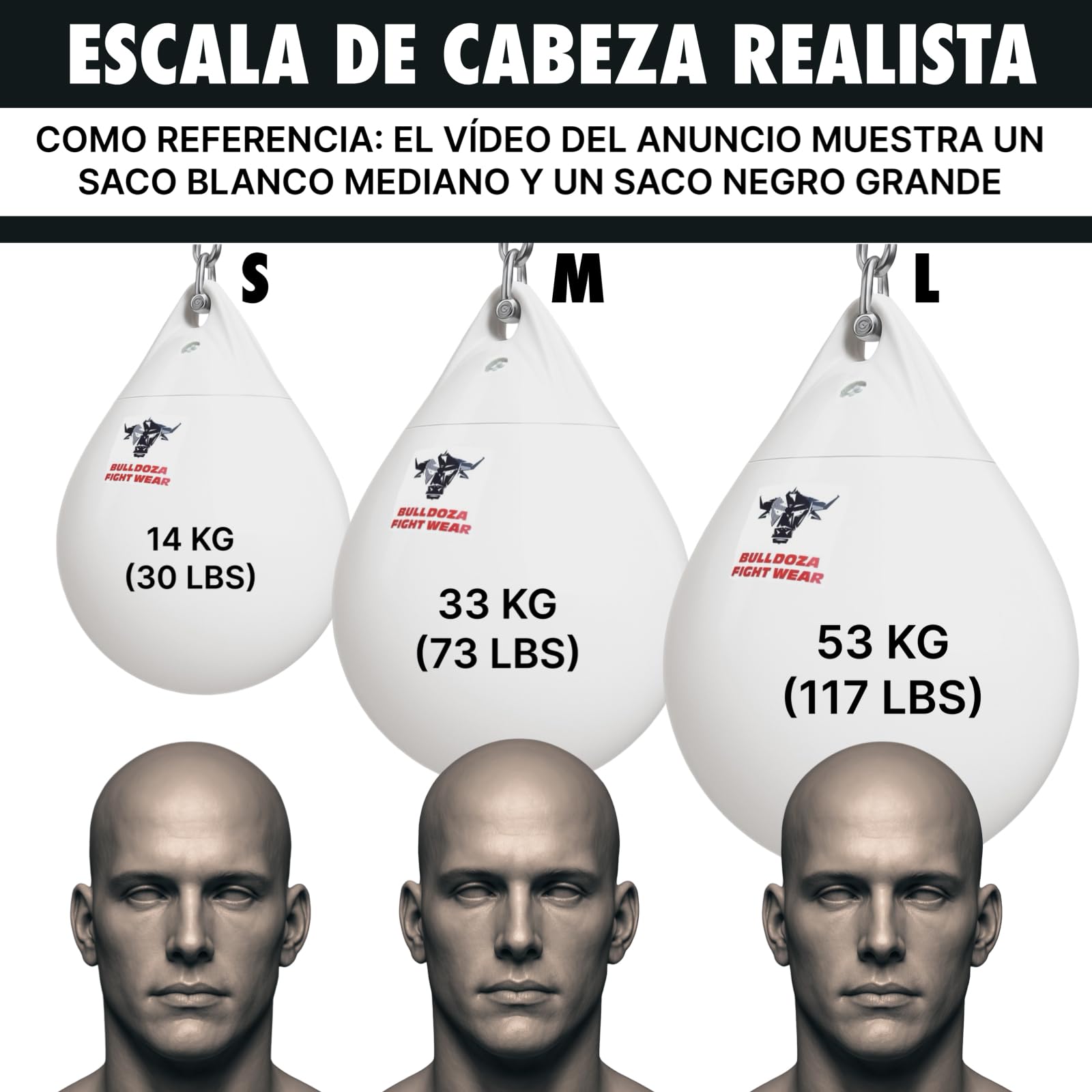 Bull Doza Saco de Boxeo Blanco de Agua – Saco de Entrenamiento Relleno de Agua – Duradero (Small/Medium/Large)