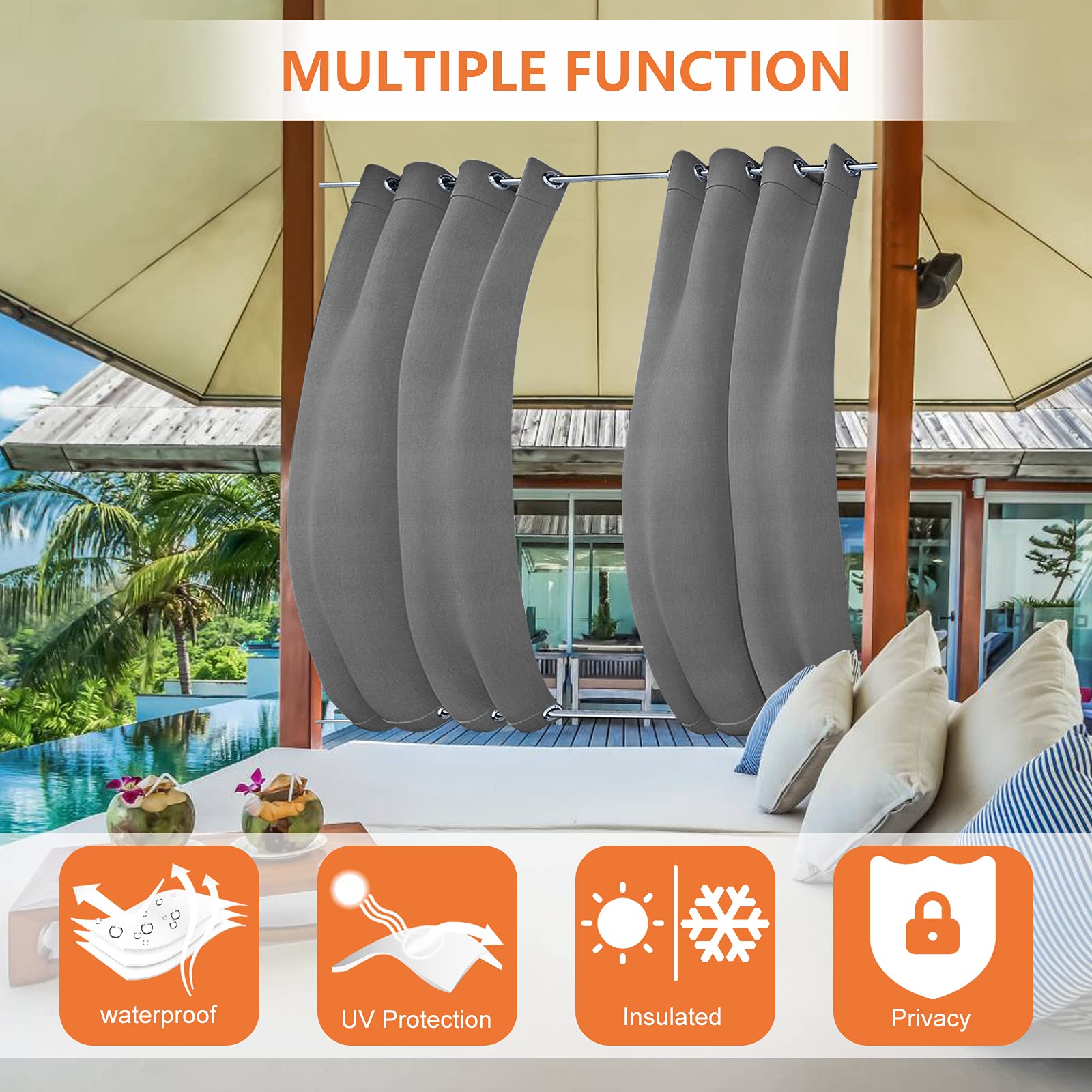 Outdoor Curtains Waterproof with Grommet (Top and Bottom) - Image 4