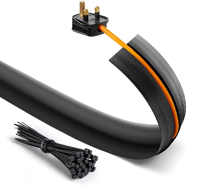 Deeba UK Floor Cable Cover Protector with Pack of Cable Ties | Medium Duty Wire Cover with Non-Slip Base, Protect Cables & Prevent Trip Hazards | Ideal for Home, Offices, Retail, Gyms & Garages (4M)