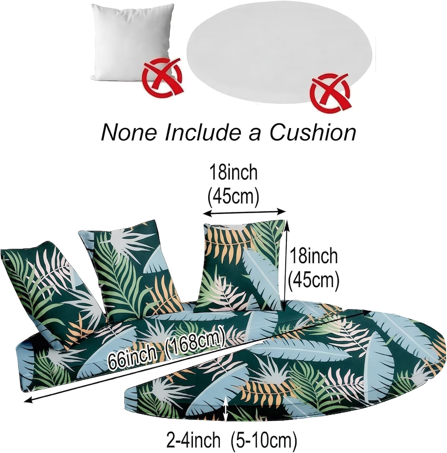 Outdoor Daybed Cushion Cover, 66" Replacement Daybed Cover with Elastic Band,Sun Bed Cover,Outdoor Round Bed Cushion for Garden,Backyard,Lawn (Print B, 2PCS Half-circle Cushion Cover+3PCS Pillowcase)