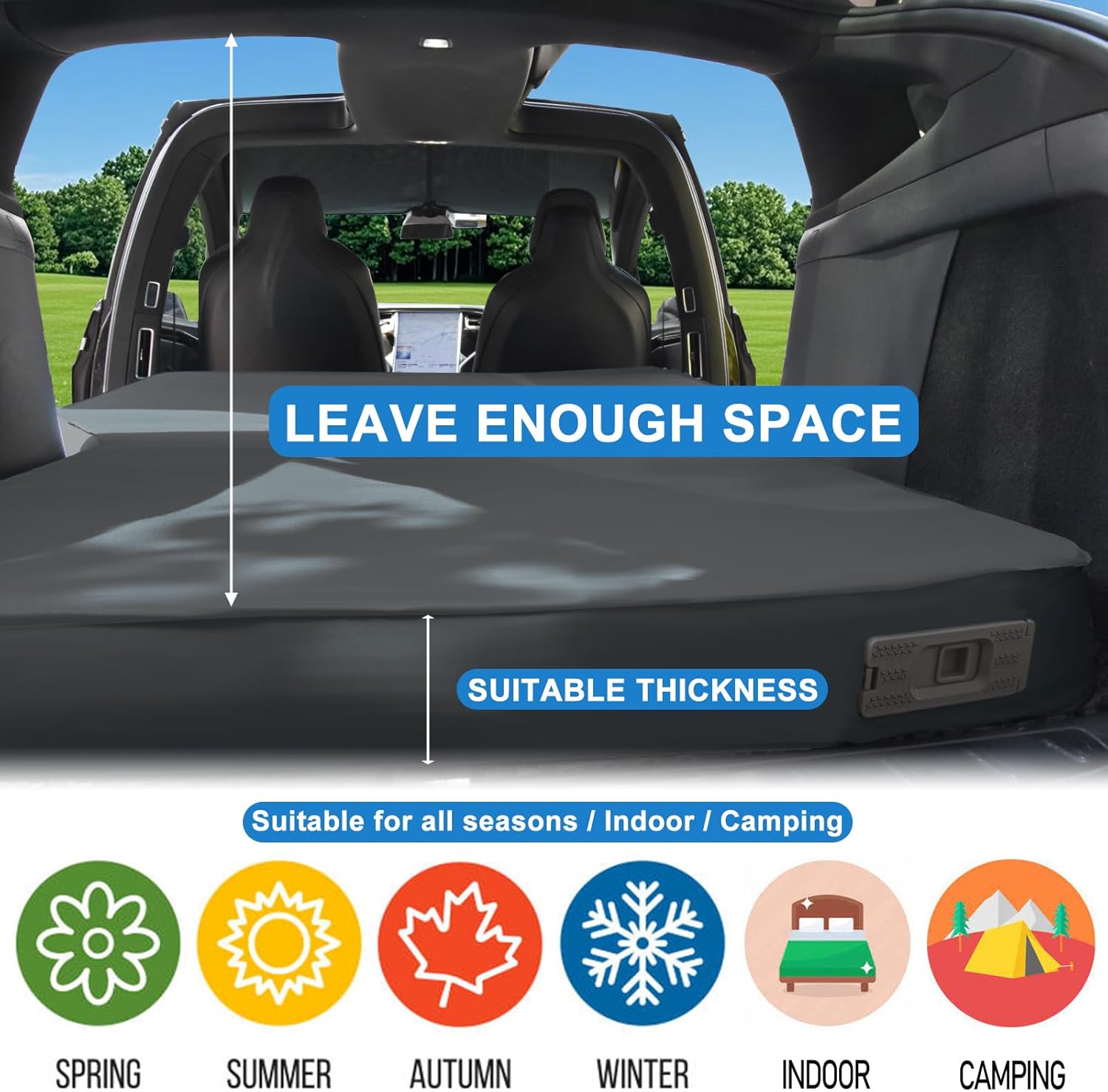 Customized for Tesla Model X Mattress, Foam Self-Inflating Portable Camping Mattress, Comfortable Car Sleeping Mat with Wireless Charging Air Pump, Tesla Model X Accessories 2026-2020