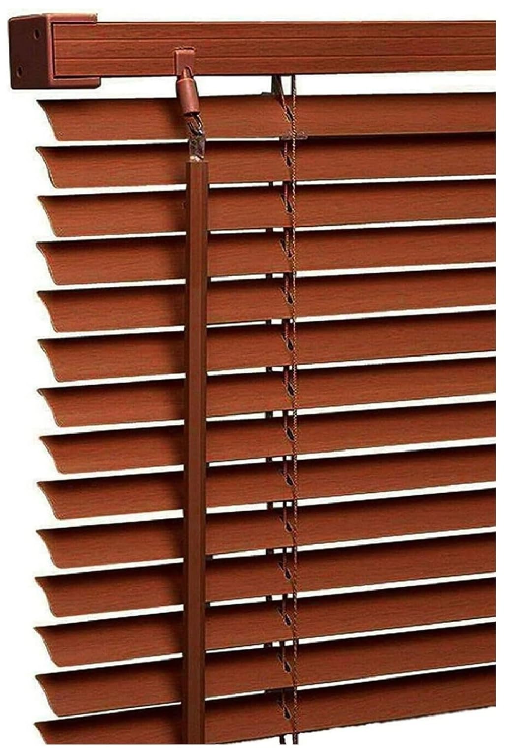 Walnut PVC Wooden Wood Grain Effect Venetian blinds - Metal Headrail & Fittings - 25mm Thin slats Trimmable Easy fit - window Treatment Shutters - Home Offices Blind (Width 195cm x Drop 213cm)