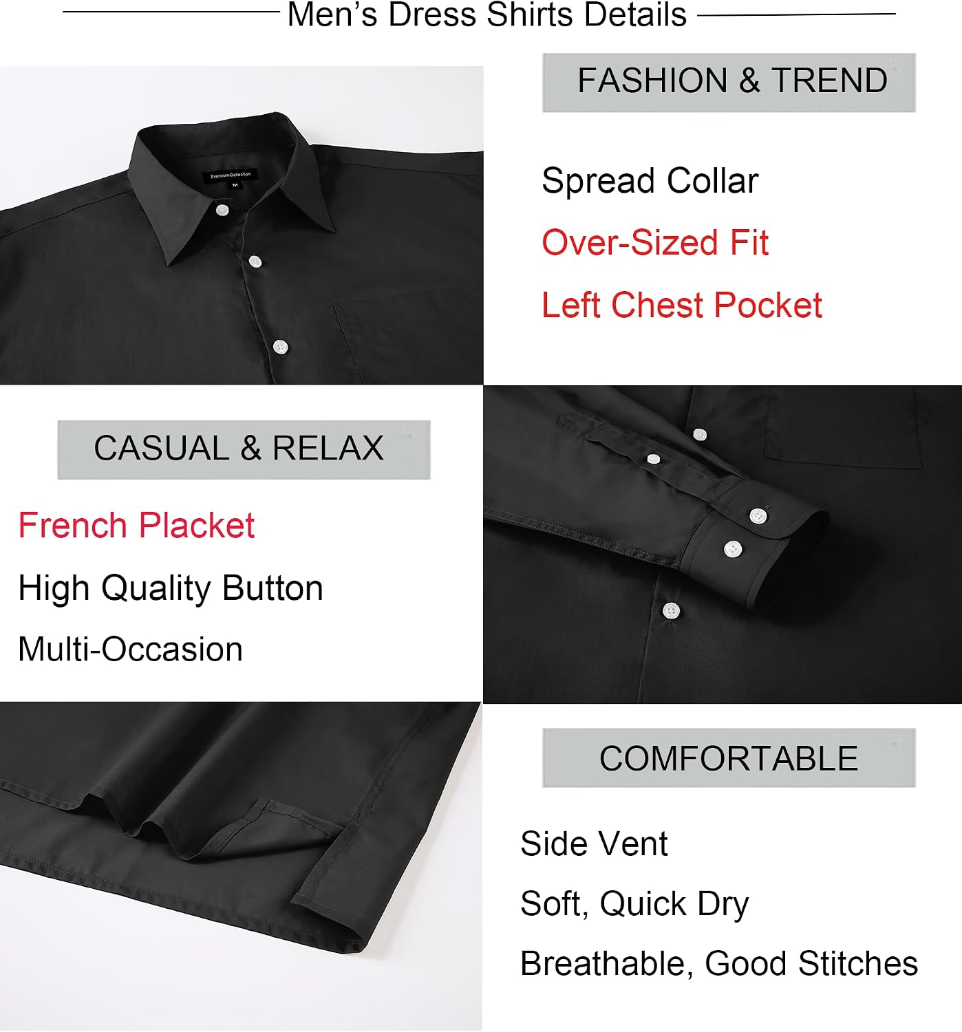 Alex Vando Mens Silky Cotton Long Sleeve Casual Solid Boxy Dress Shirts | roomy oversized silhouette,plain design,airy fabric,versatile urban daily