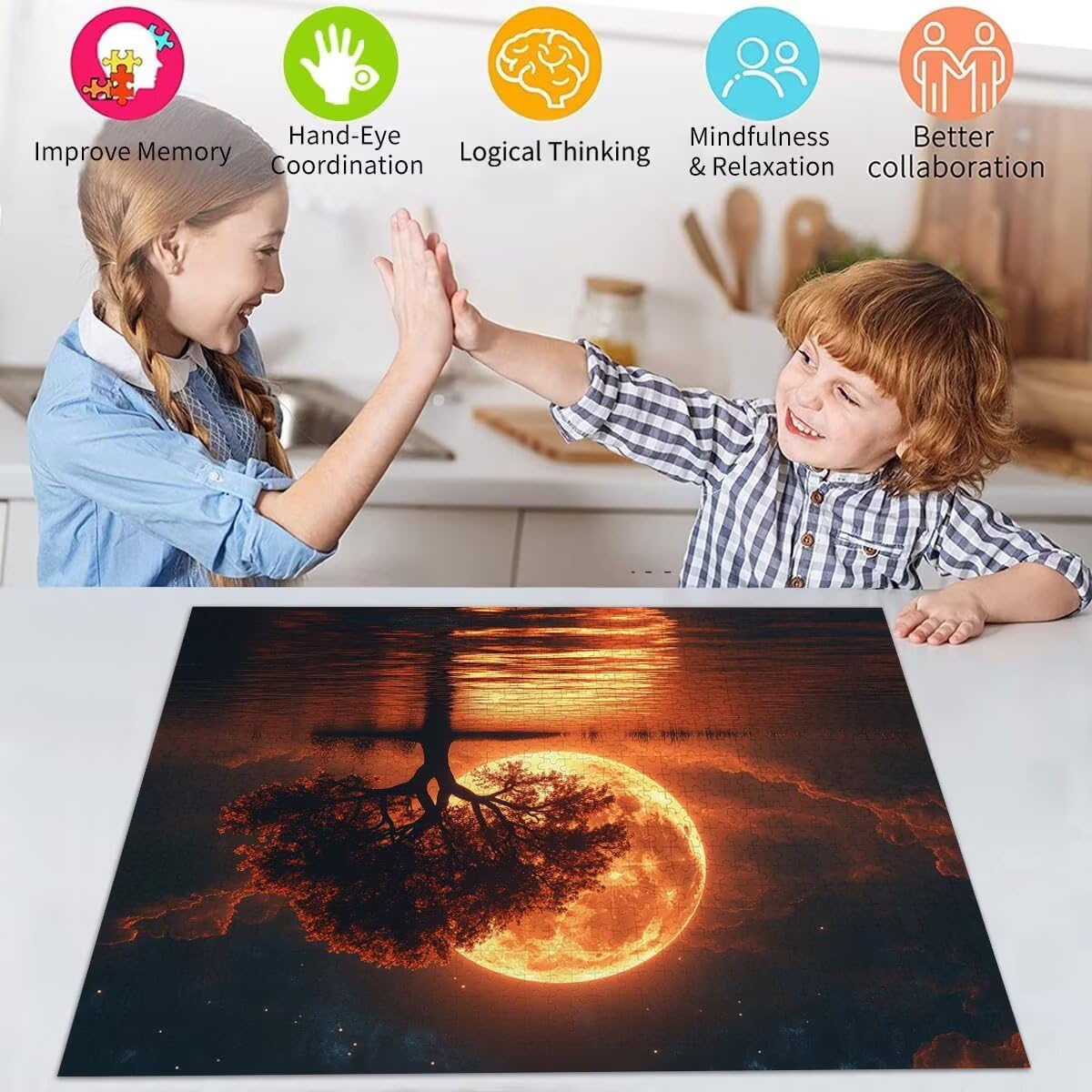Mond Puzzle für Erwachsene Kinder Anspruchsvoll 5000 Teile Impossible Klassische Puzzles Schwer Baum ab 8 9 10 Jahre Mädchen Jungen Jigsaw Kunst Educa, für Dekoration und Geschenke 105x156cm t-993