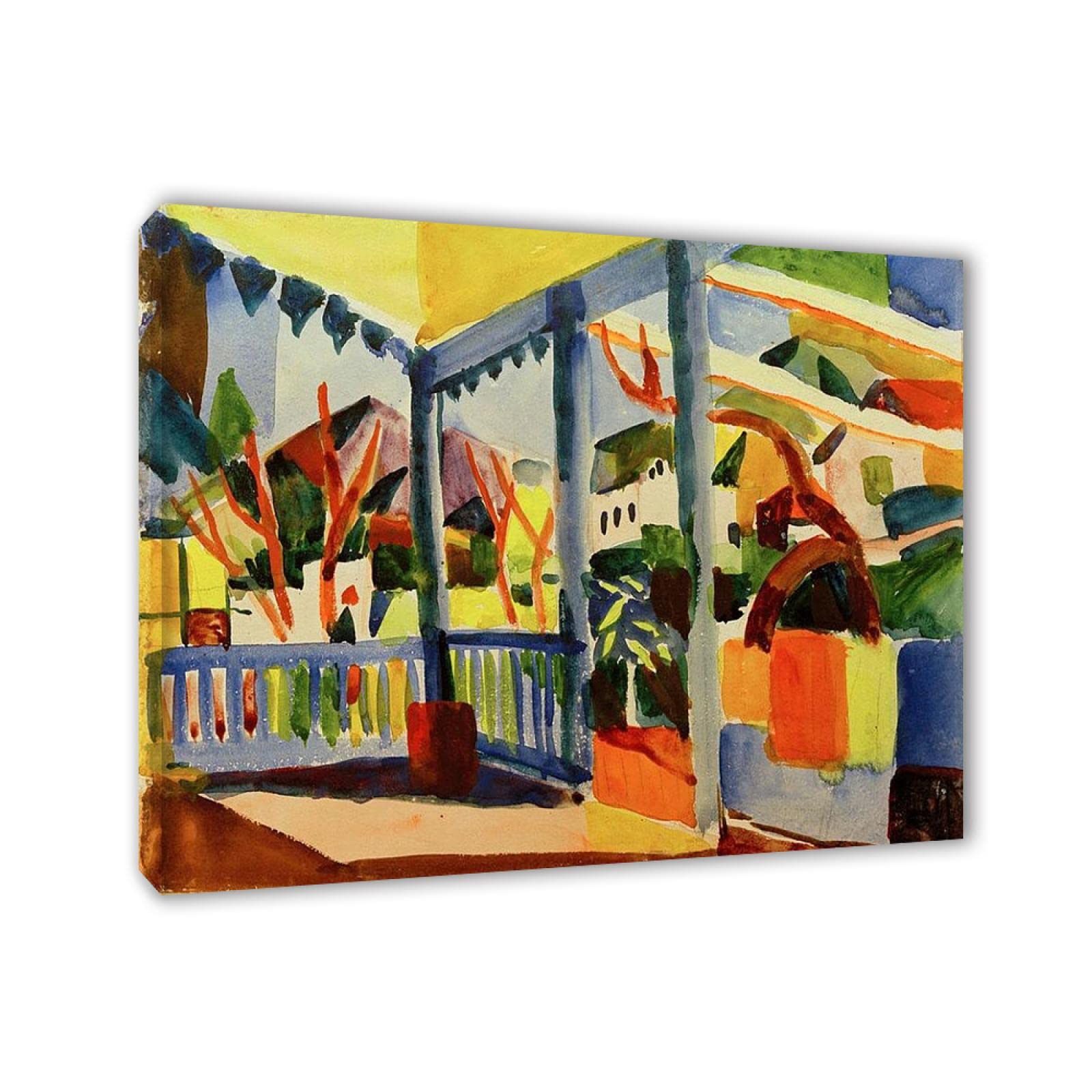 JZSDGB enmarcado-August Macke Pintura Reproducción de Carteles Cuadro en lienzo-impresión Obras de Arte-Cuadros famosos impreso sobre lienzo'Terraza de casa de campo en St. Germain' 70x90cm(28x35in)
