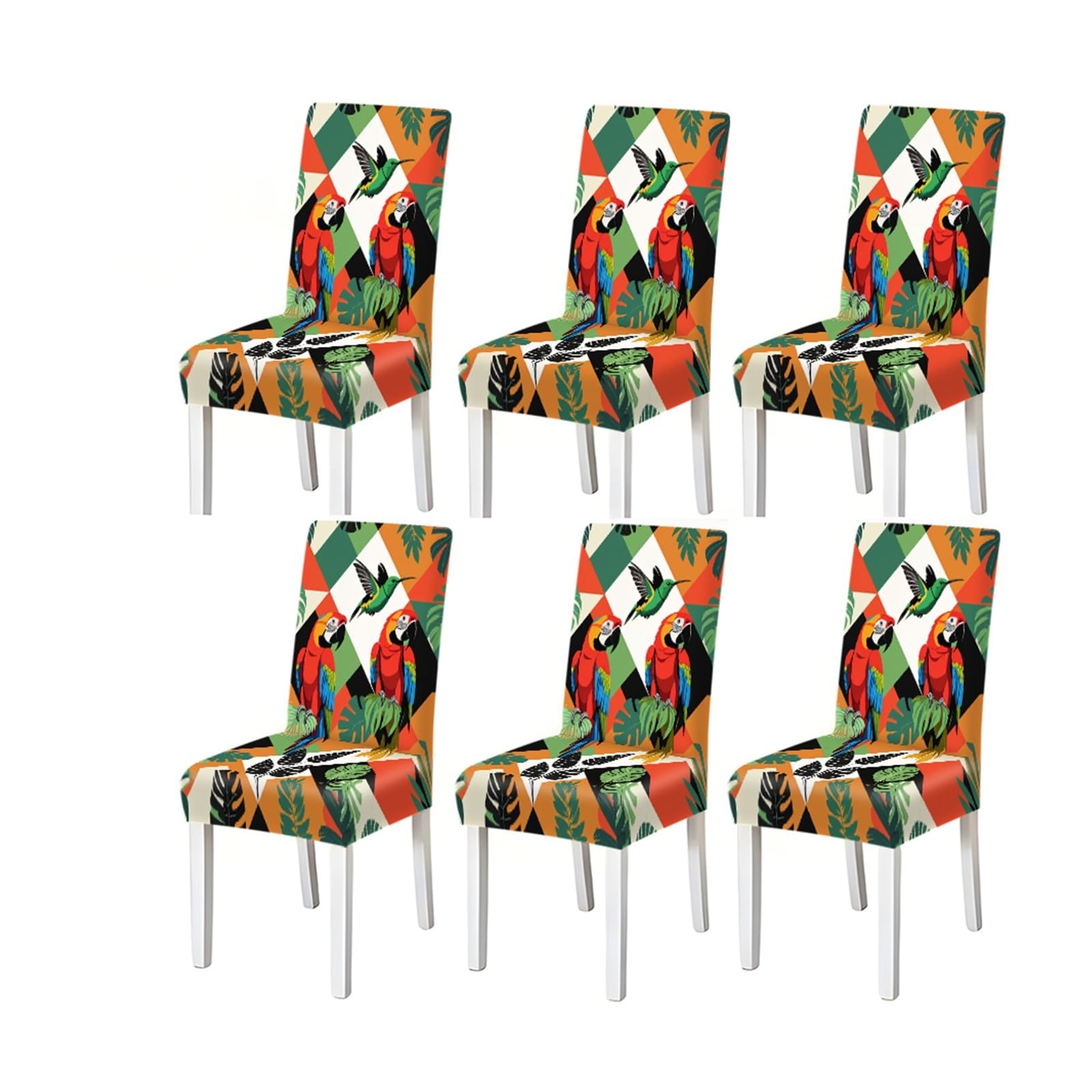 KXUAUV Tropical Parrot Hummingbird Geometric Pattern Print Dining Chair Covers Set Of 2/4/6, Stretch Slipcovers For Kitchen Dining Room Seat Protectors for Restaurant Hotel Party(6PCSChair cover)