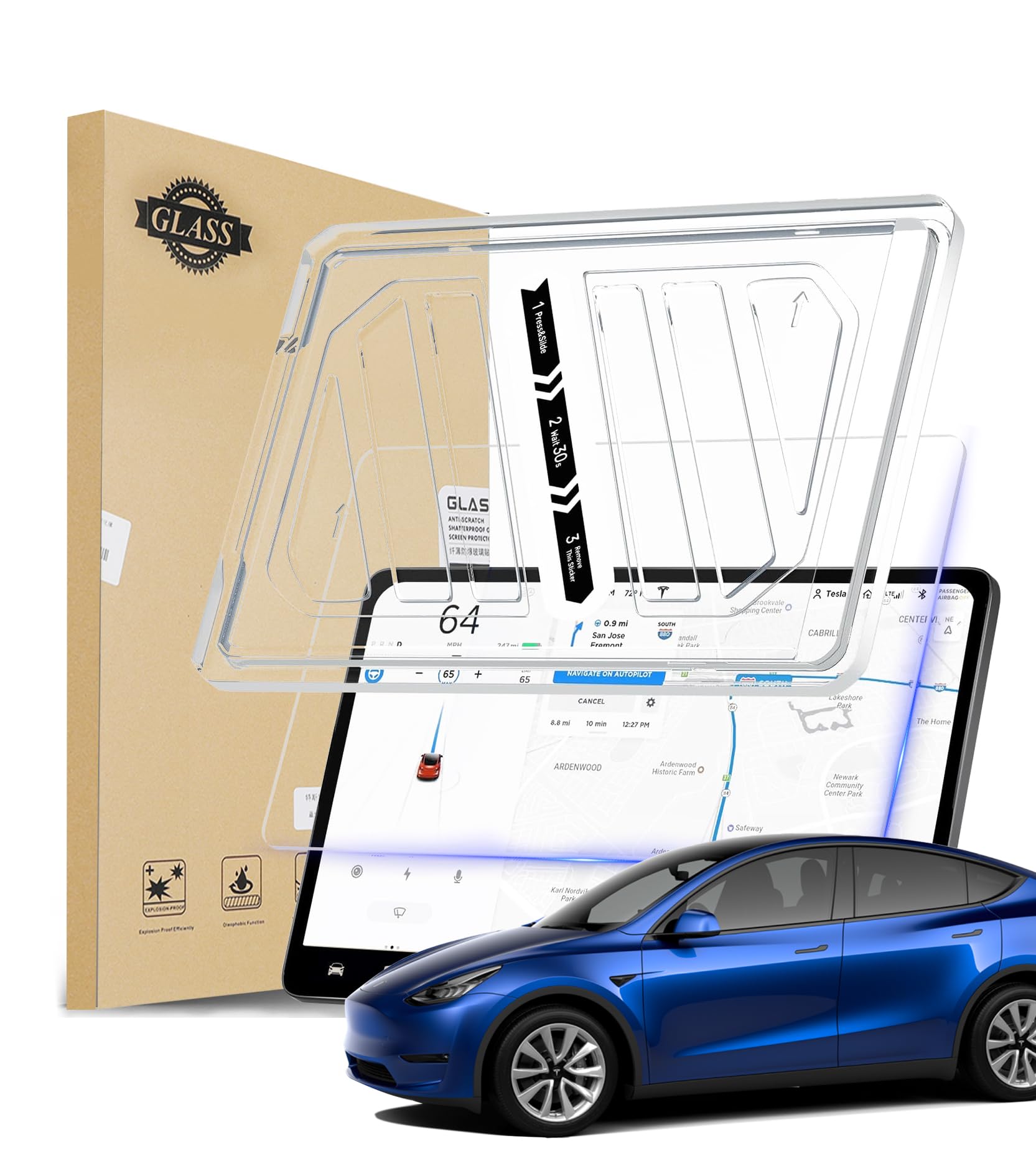 PM Auto Center Screen Tempered Glass Screen Protector Film Replacement For Tesla 2017-2025 3, 2020-2025 Y