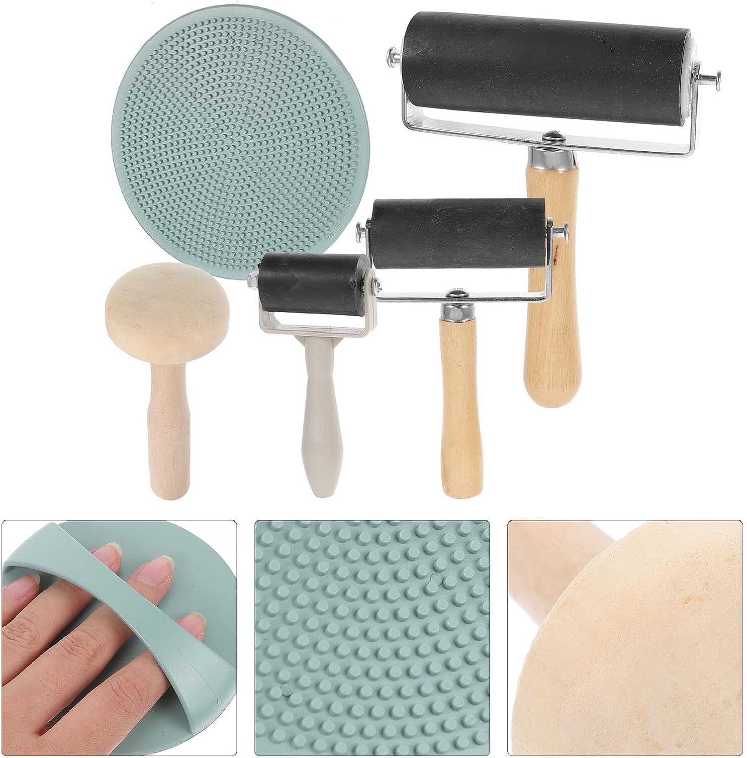 Zerodeko Printmaking Roller Rubber Ink Rollers with Wooden Handles for Art Crafts Stamping and Uniform Coloring