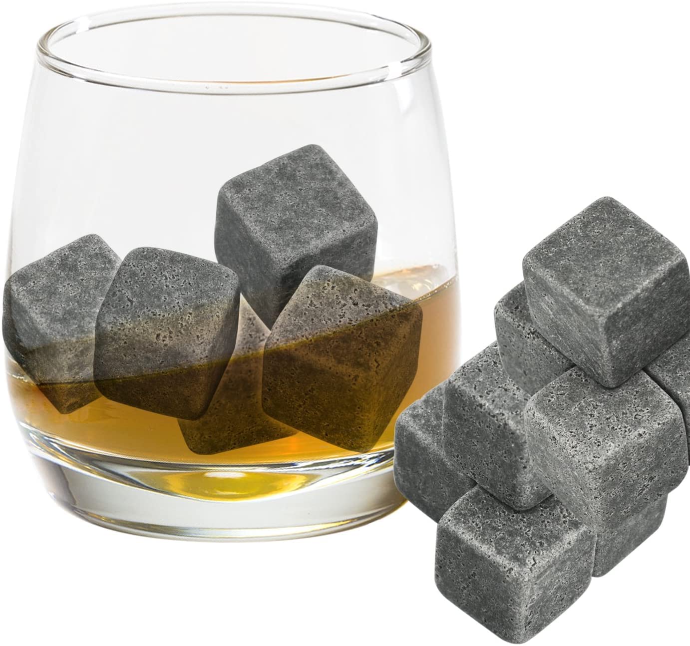 Zestaw 9 kamieni do whisky w kolorze szarym z naturalnego steatytu - on The Rocks kamienie chłodzące z praktycznym woreczkiem z materiału