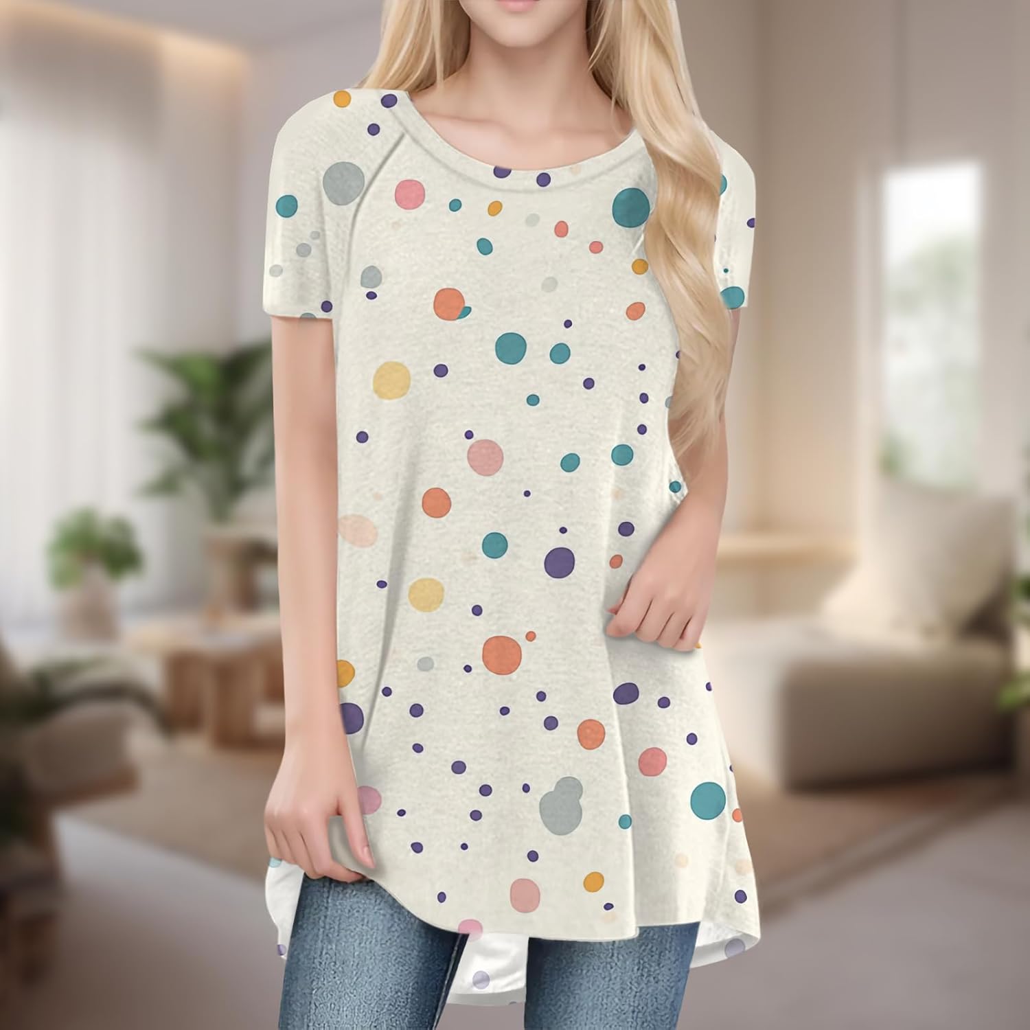 Womens Tops Loose Casual Trendy Curved Hem Loose Fit Daily Wear Summer Dressy Soft Graphic Tees Outfits 2025 - Image 2