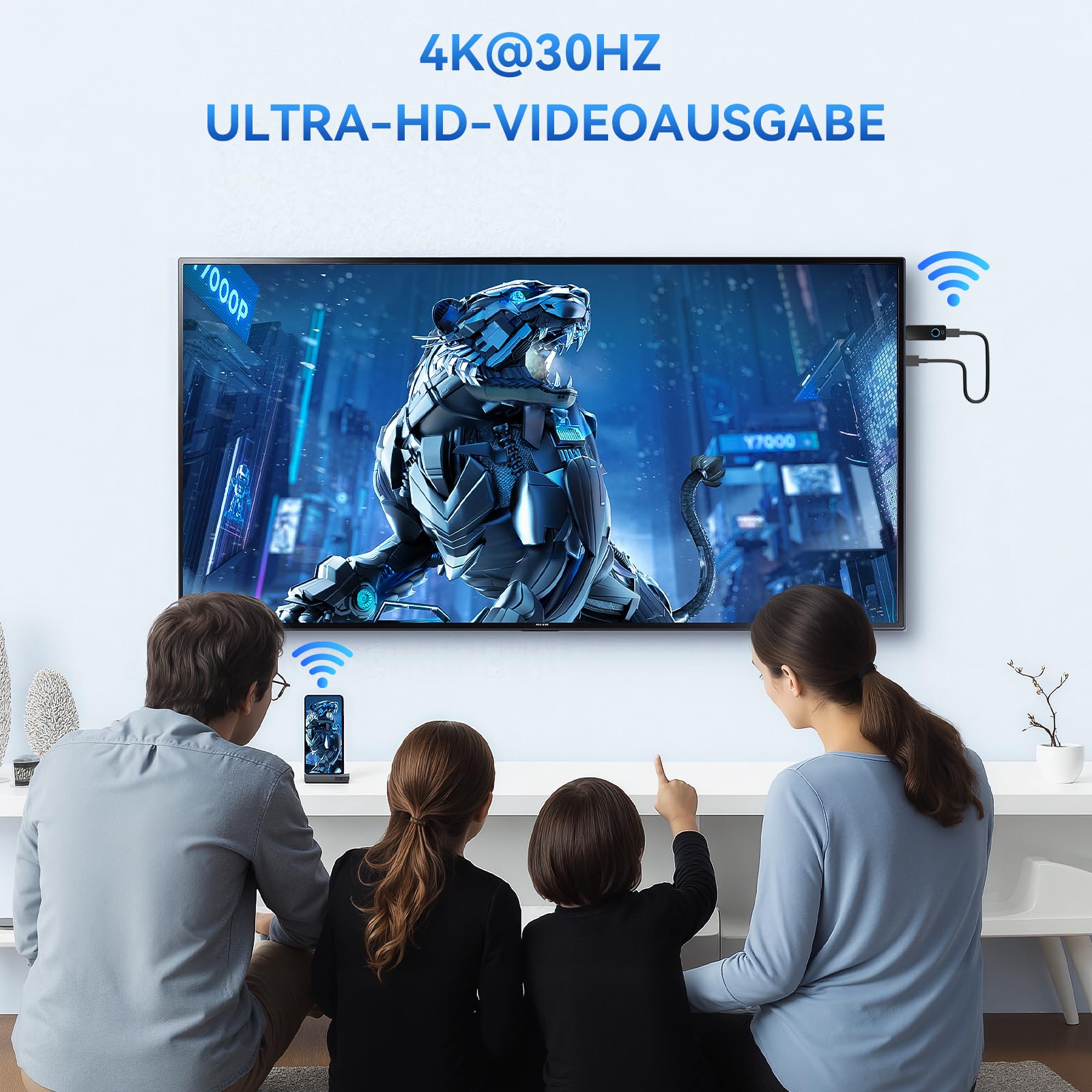 4K Kabelloser Display Adapter, Wireless HDMI Streaming, Airplay, Miracast, DLNA, Home, 5 GHz WLAN, Plug & Play für Smartphone, Tablet, PC/Mac