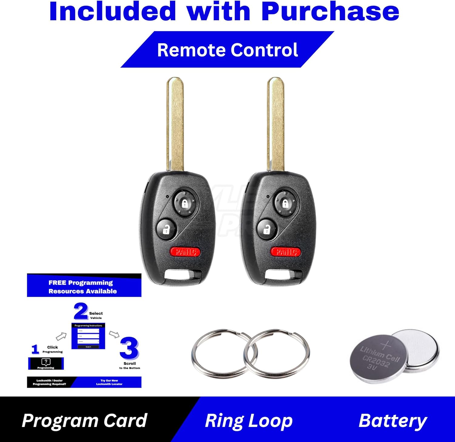3-Button Keyless Entry Remote Key Fob Replacement, Fits 2010-2012, 2007-2013 Honda Accord, CR-V, CR-Z, Fit, Insight (2-Pack) - MLBHLIK-1T