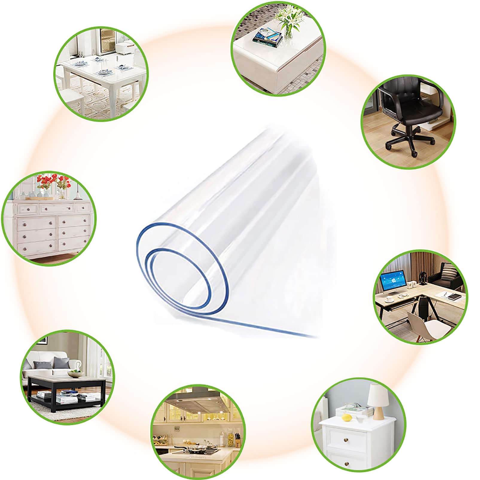 Tovaglia PVC Trasparente 1.5mm, Rettangolare Copri Tavolo Trasparente, Protettiva Impermeabile Copritavolo Trasparente, per Panca, Comodino, Scrivania, Tappetino