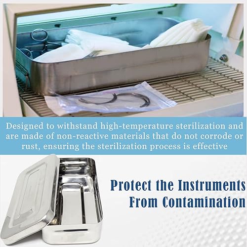 Miniatura 4 de Caja de instrumentos de esterilizador dental médico de acero inoxidable, bandeja organizadora de almacenamiento con tapa, 7L x 3W x 1.25H (liso)