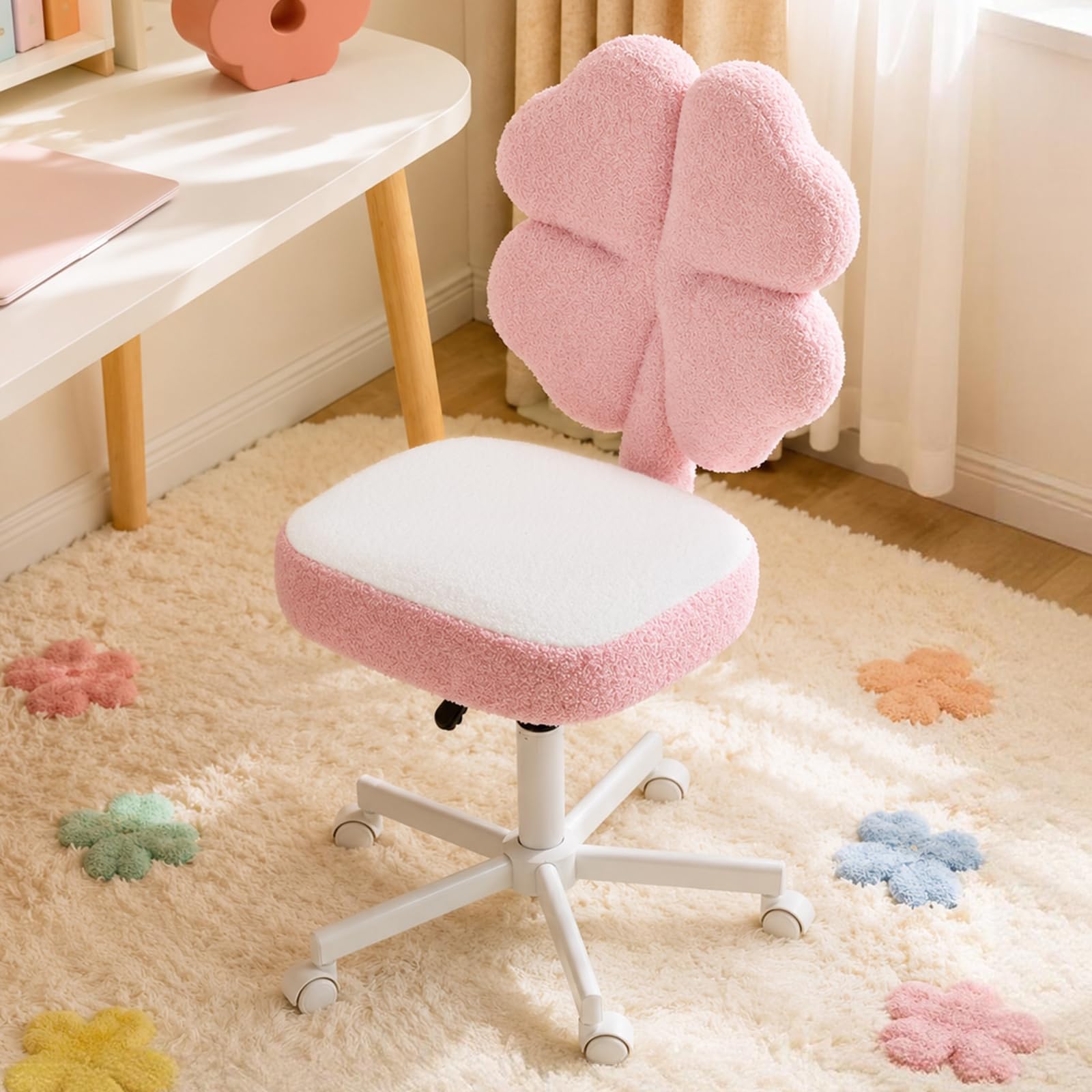 VINGLI 4-Leaf Clover Vanity Chair, Armless chair for Small Space, Pink