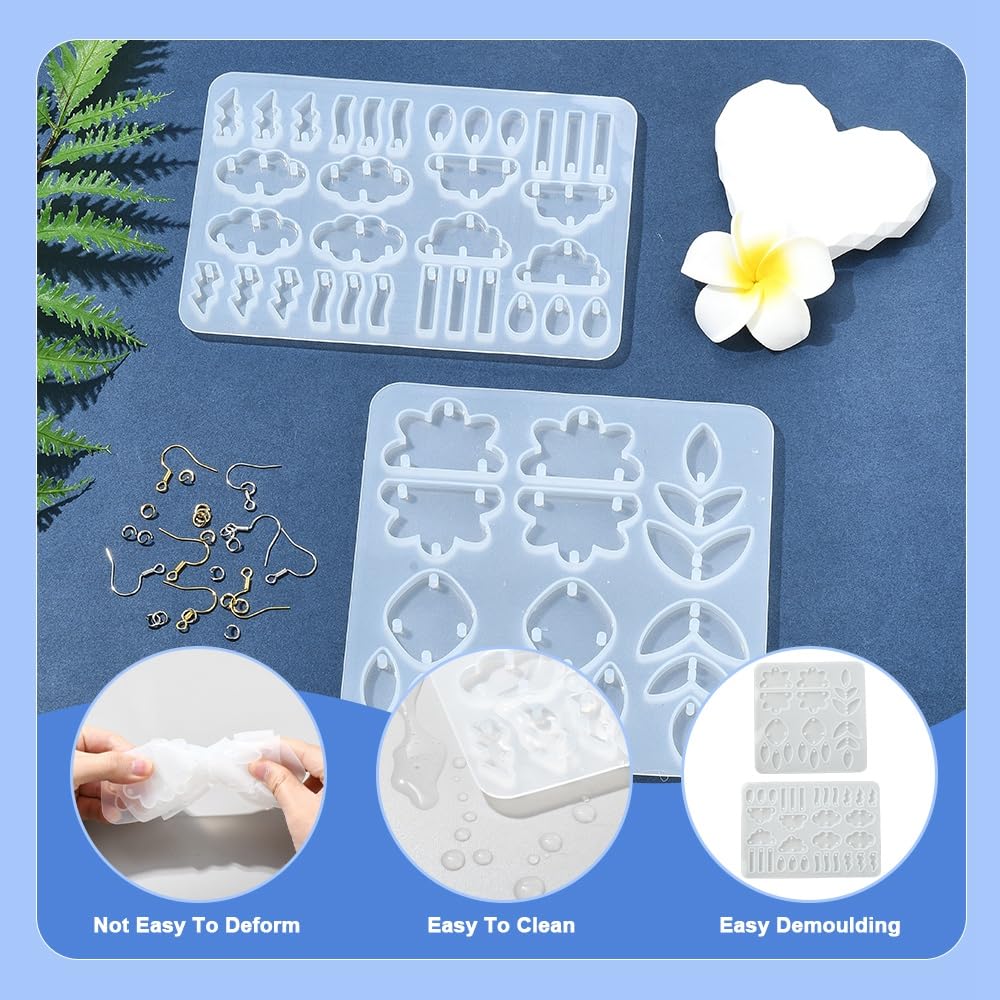 UR URLIFEHALL 2 Pcs Epoxy Resin Moulds Cloud Raindrop Leaf Shaped Silicone Casting Moulds for DIY Jewellery Earring Ornaments Keyring Crafts - Image 3