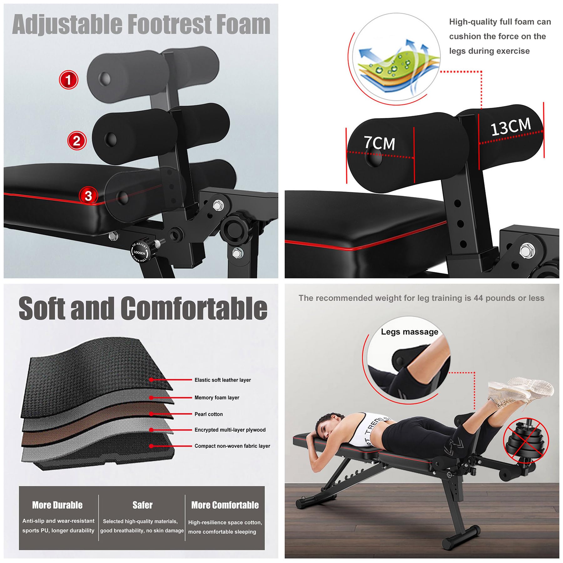 Banco Musculación Plegable, Banco De Pesas, Banco Musculación Multifuncional, Banco De Abdominales - Máquina De Extensión Y Flexión De Piernas, Bancos Ajustables, Capacidad De 440 Libras