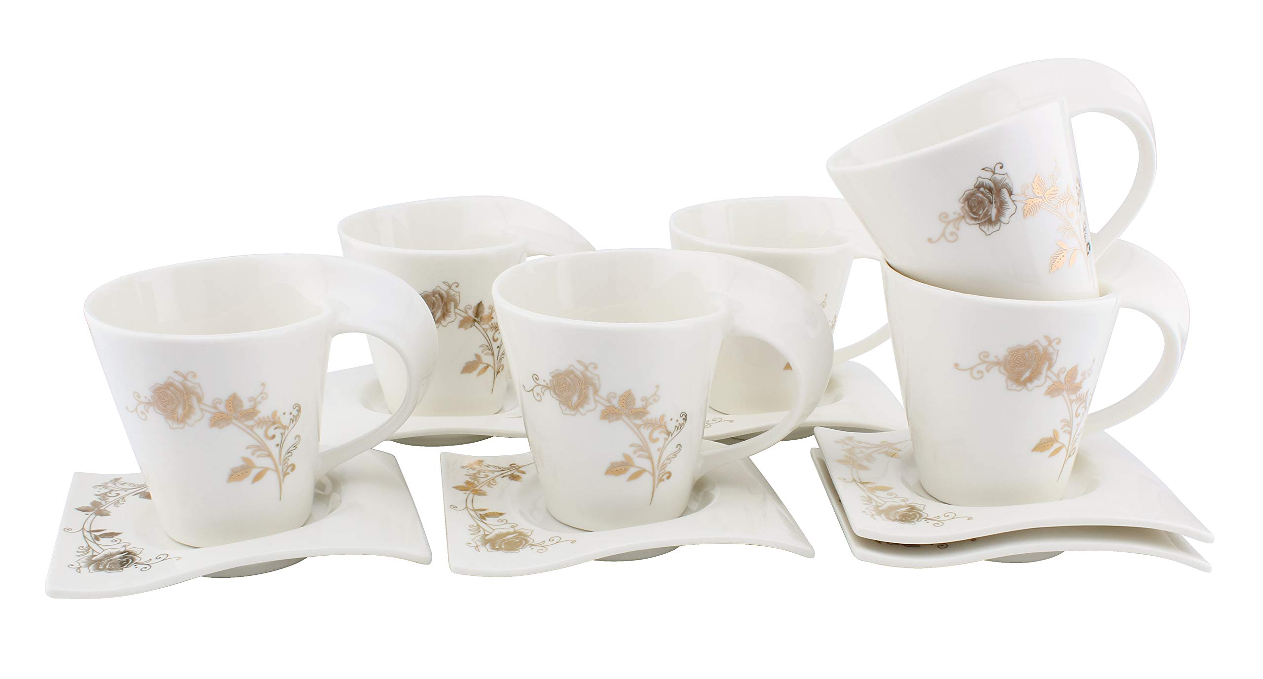 Shallow 12Pcs 90cc Bone China Cups and Saucers Set CY1251/1-F