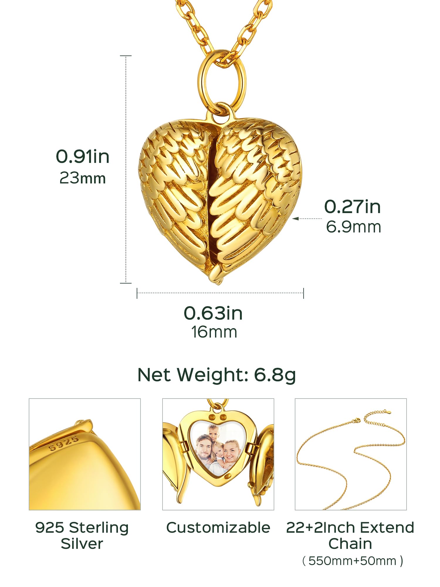 ChicSilver Collana Personalizzata Argento 925 con Foto Incisione, Ciondolo Portafoto Personalizzato Argento Oro Rosa Lunga 40/45/55+5cm, Collana Cuore Ciondolo Personalizzato, Idee Regalo