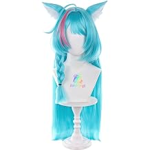 game NTE Mint Long Turquoise and Hot Pink Cosplay Wig for Women Costume Parties with Wig Cap