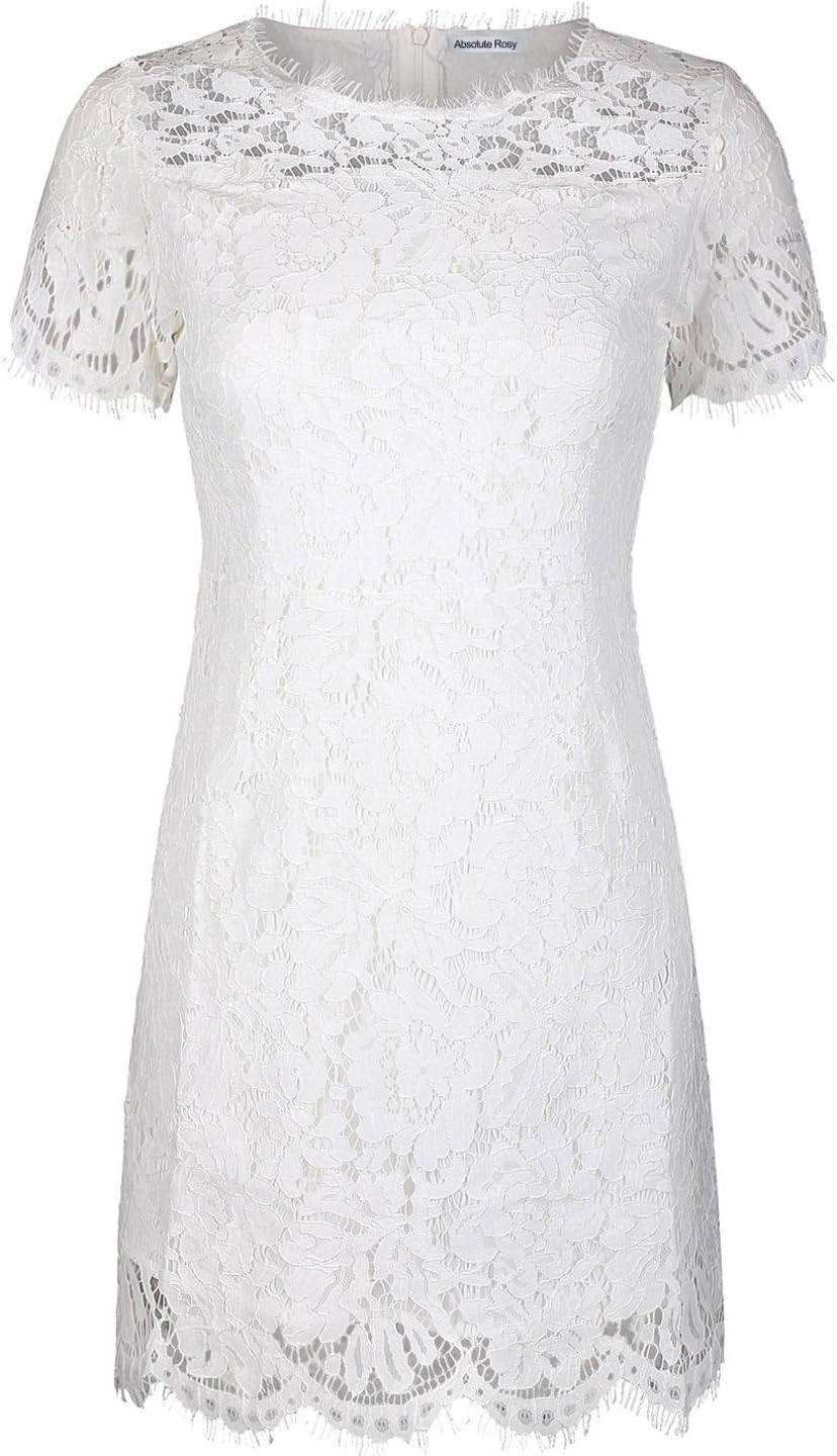 Women's Solid Short Sleeve Visible Shoulder Eyelash Lace Shift Dress