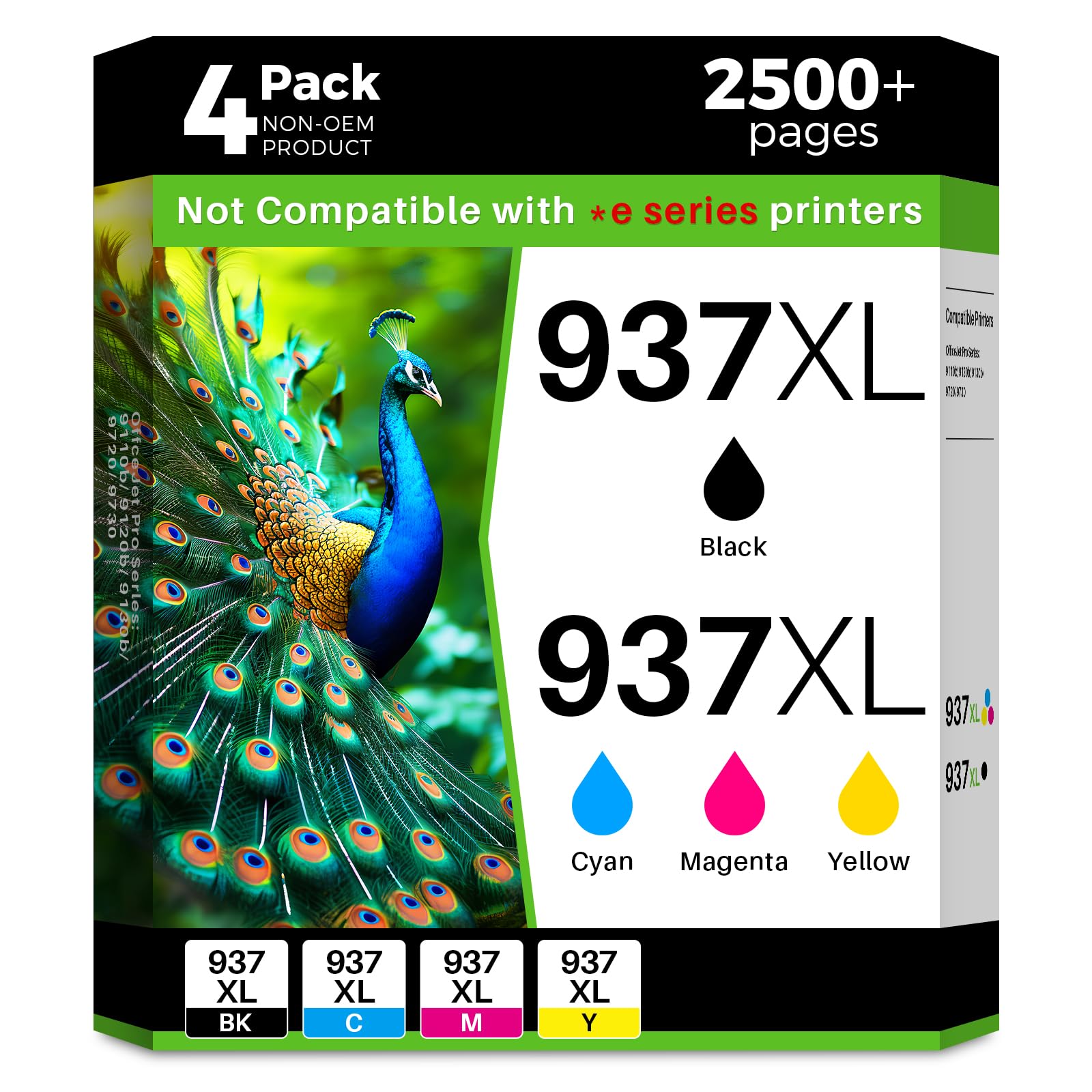 Q-image 397XL 937e compatibile per Cartucce HP 937 xl per HP Officejet Pro 9110b 9720b 9130b 9720 9730 (Nero, Ciano, Giallo, Magenta)
