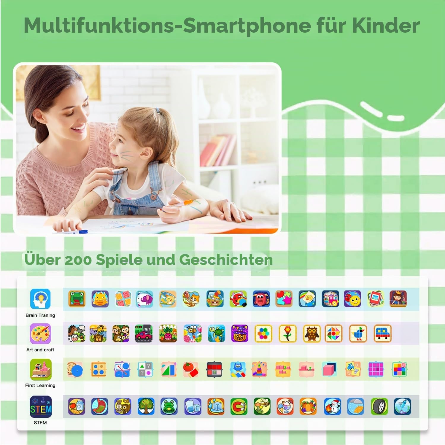 Kinder Handy Smartphone mit 1080P HD Dual Kamera aufnehmbar Video, 3.97" Zoll Touchscreen Digitalkamera für 3–12, Kinder Smart Phone Kinderhandy für Geburtstagsgeschenk (Grün)