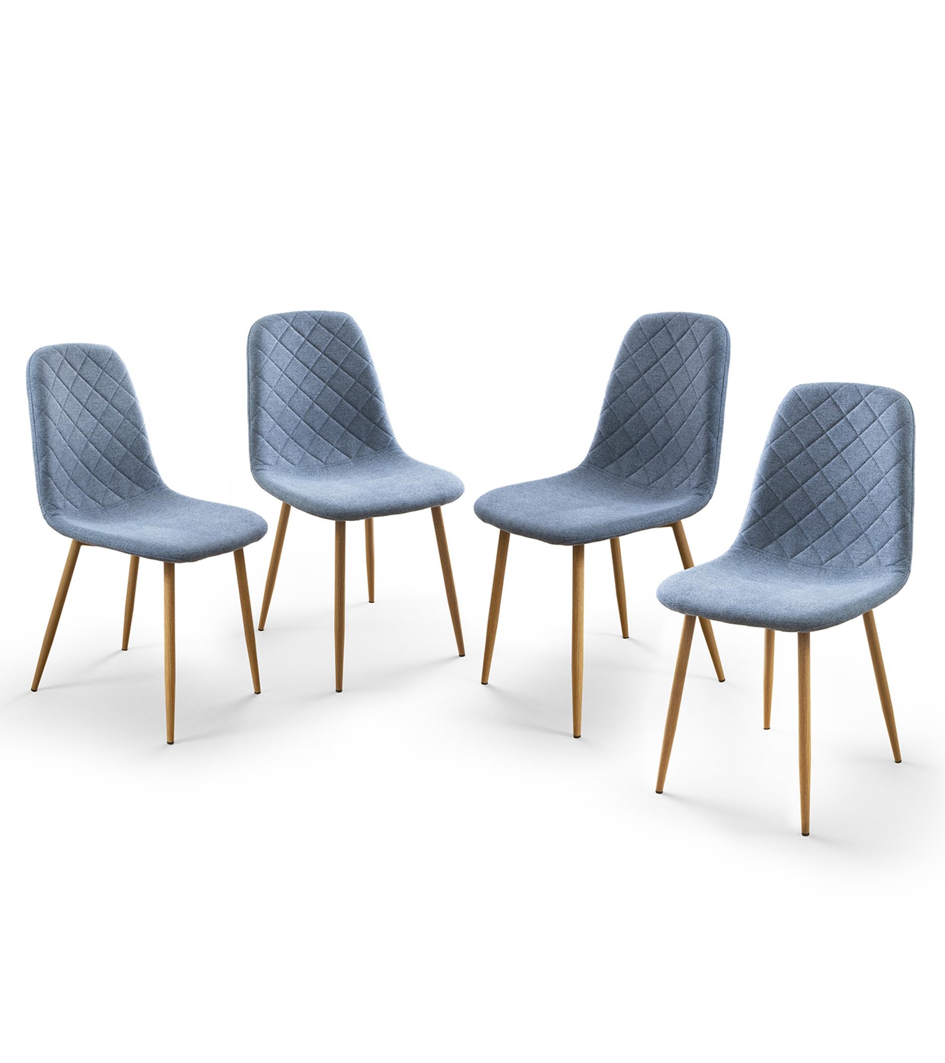 Home Heavenly®- Sillas Comedor salón SUIZ Pack de 4 sillas tapizadas de Estilo nordico en colór Azul Patas metalicas colór Roble