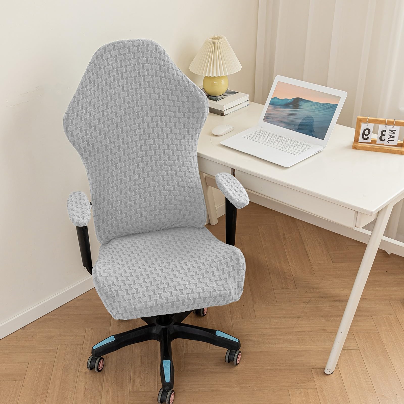 JinZao Elastic Non-Slip Gaming Chair Cover, Gaming Chair Cover with Armrests and Back, Soft Plain Polyester Jacquard Office Chair Cover (A)