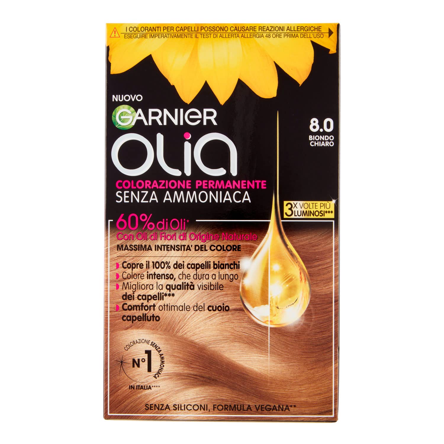 Garnier Olia Farba do Włosów, 8.0 Jasny Blond, 232 g