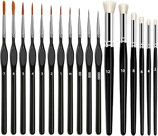 Fine Detail Brush Set, 6 Dry Brushes and 11 Fine Detail Brushes, Artist's Miniature Brushes, Oil Painting Brushes Set Nail Art Warhammer 40k, Black