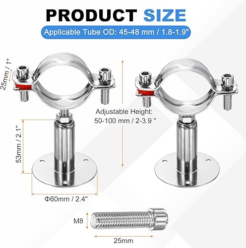 Miniatura 2 de HARFINGTON Juego de 2 soportes de montaje en pared para montaje en techo de acero inoxidable 304, abrazadera de soporte de tubo ajustable